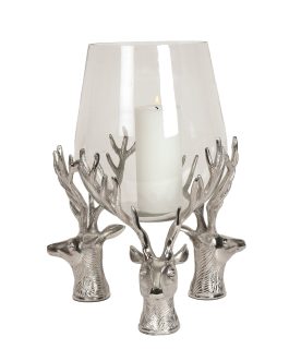 SILVER STAG’S HEADS HURRICANE CANDLE HOLDER