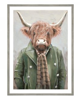 DRESSED HIGHLAND BULL FRAMED CANVAS PICTURE