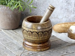 CARVED WOOD PESTLE AND MORTAR